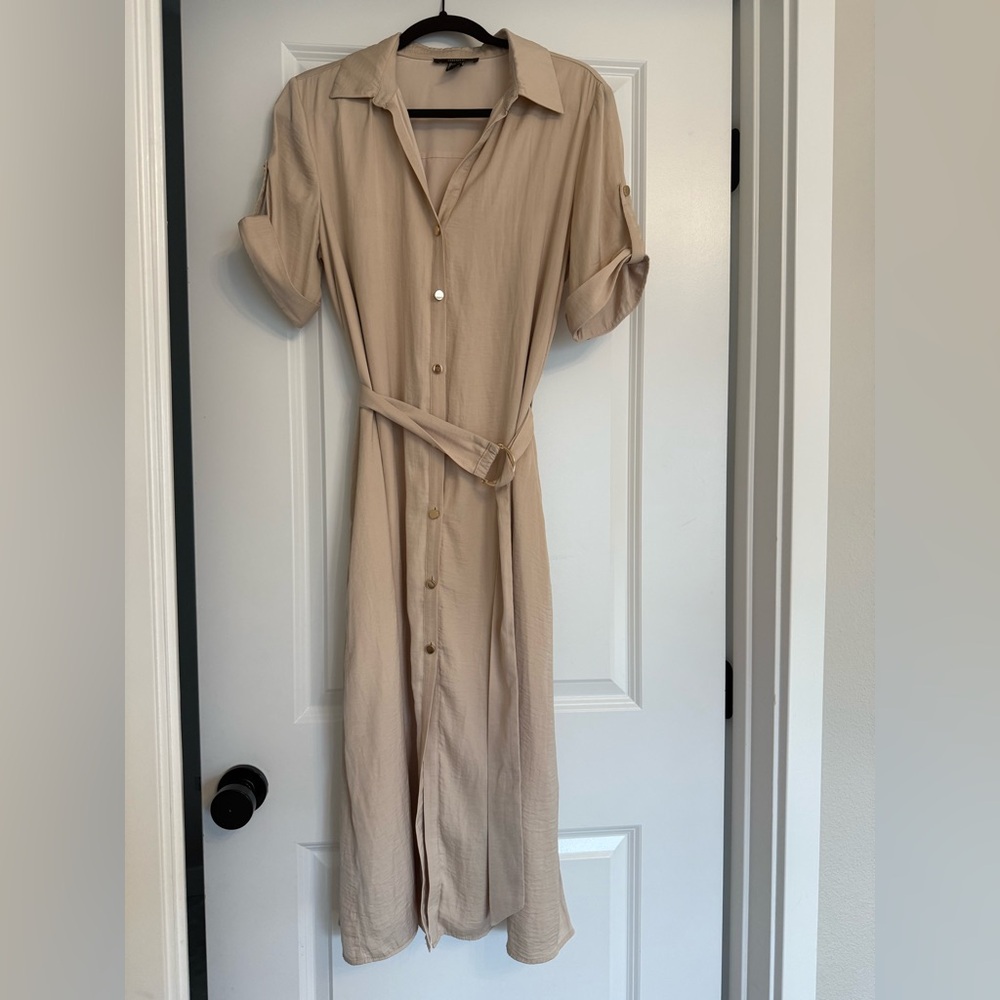 Midi Beige Button-Down Dress
